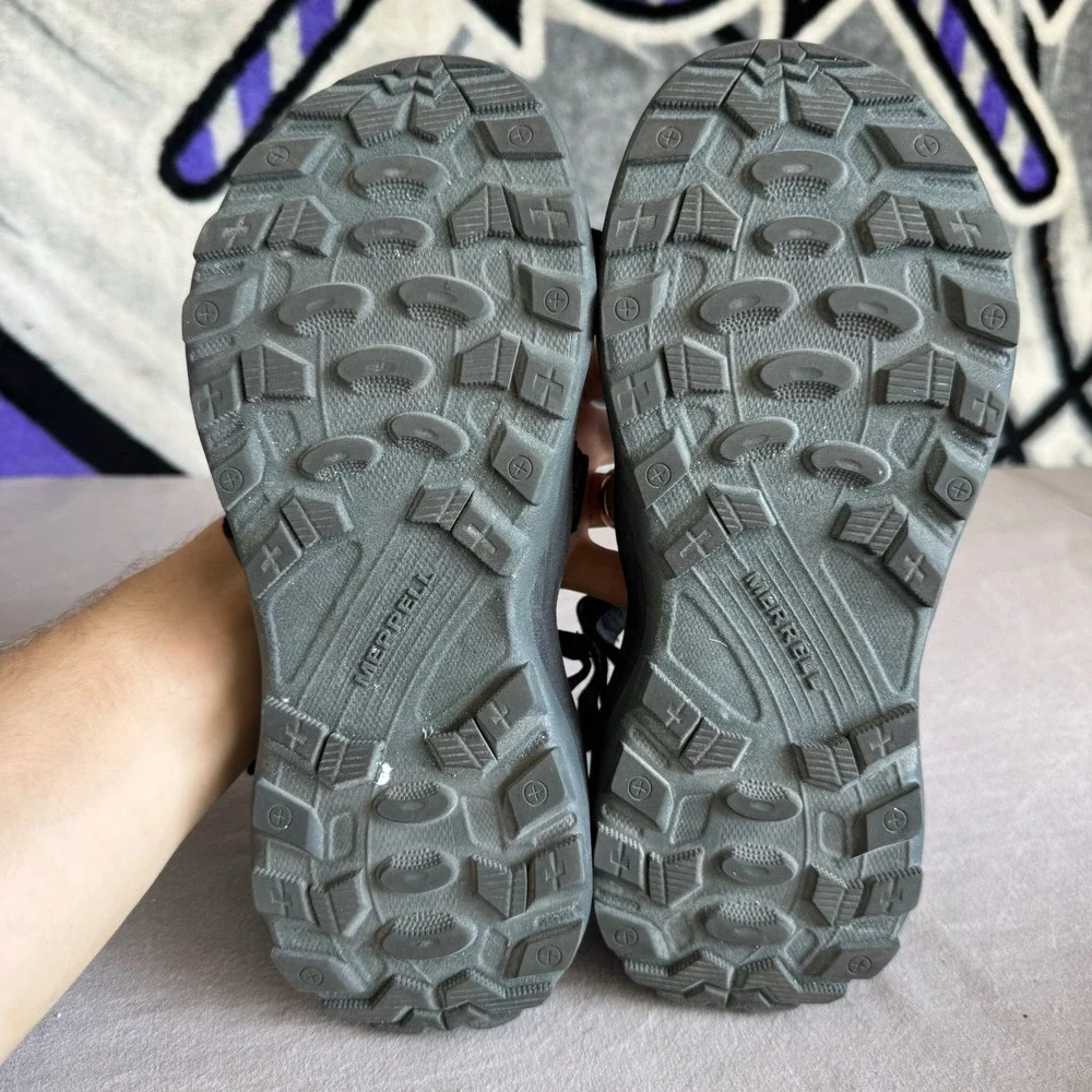 Size 8 - Merrell Men's Black Strappy Sandals Adjustable Hook & Loop Straps